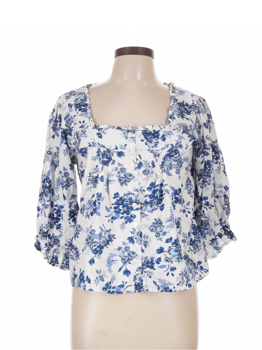 cupcakes & cashmere White Blouse with Blue Floral Print